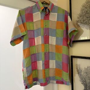 Paul Fredrick 100% Linen Bright Pastel Patchwork Button Down Shirt